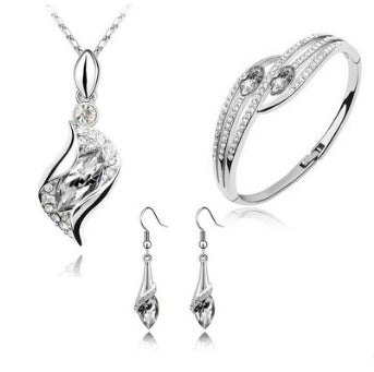 New Angel Elf Earrings Necklace Bracelet Three-piece Austria Crystal Alloy Jewelry Set Wholesale $22.00 Dana Fashion Color: White Women's Accessories Style: Europe and America Material: Alloy Process: crystal Set combination: earrings + accessories + jewe