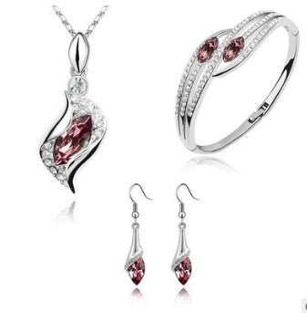 New Angel Elf Earrings Necklace Bracelet Three-piece Austria Crystal Alloy Jewelry Set Wholesale $22.00 Dana Fashion Color: Purple Women's Accessories Style: Europe and America Material: Alloy Process: crystal Set combination: earrings + accessories + jew