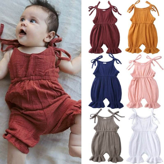 New Arrivals Newborn Toddler Baby Girls Sleeveless Solid Romper Jumpsuit Outfit $19.50 Dana Fashion Color: Grey Size: 100 Baby Clothing Overview: New Arrivals Newborn Toddler Baby Girls Sleeveless Solid Romper Jumpsuit Outfit Specifications: Thickness: th