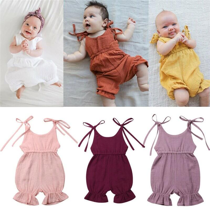 New Arrivals Newborn Toddler Baby Girls Sleeveless Solid Romper Jumpsuit Outfit $19.50 Dana Fashion Color: Grey Size: 100 Baby Clothing Overview: New Arrivals Newborn Toddler Baby Girls Sleeveless Solid Romper Jumpsuit Outfit Specifications: Thickness: th