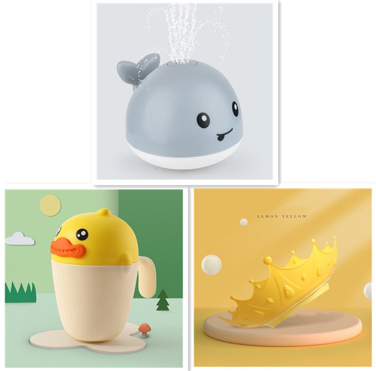 New Baby Bathroom Bath Electric Induction Whale Spray Small Toy $43.17 Dana Fashion Color: 13set Toys & Hobbies Overview: Easy to use: put the battery on the spray water whale and then on the water. It will automatically spray water and flash. Take it out