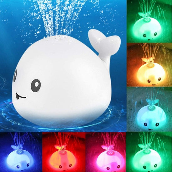 New Baby Bathroom Bath Electric Induction Whale Spray Small Toy $44.46 Dana Fashion Color: 10set Toys & Hobbies Overview: Easy to use: put the battery on the spray water whale and then on the water. It will automatically spray water and flash. Take it out