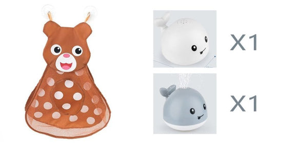 New Baby Bathroom Bath Electric Induction Whale Spray Small Toy $44.46 Dana Fashion Color: 9set Toys & Hobbies Overview: Easy to use: put the battery on the spray water whale and then on the water. It will automatically spray water and flash. Take it out