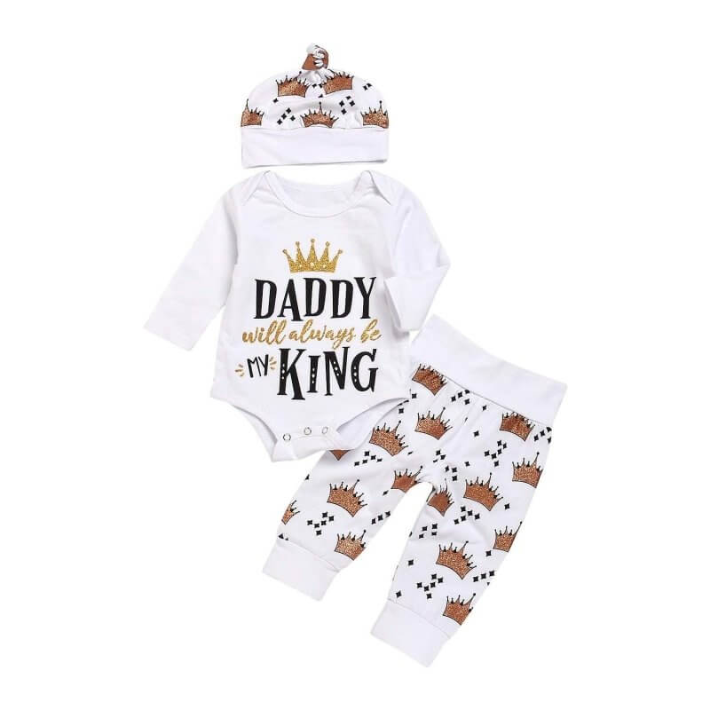New Baby boys Clothing Set Tops Romper +Crown Pants $25.50 Dana Fashion Color: Photo color Size: 100cm Baby Clothing Main fabric composition: cotton