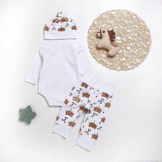 New Baby boys Clothing Set Tops Romper +Crown Pants $25.50 Dana Fashion Color: Photo color Size: 100cm Baby Clothing Main fabric composition: cotton