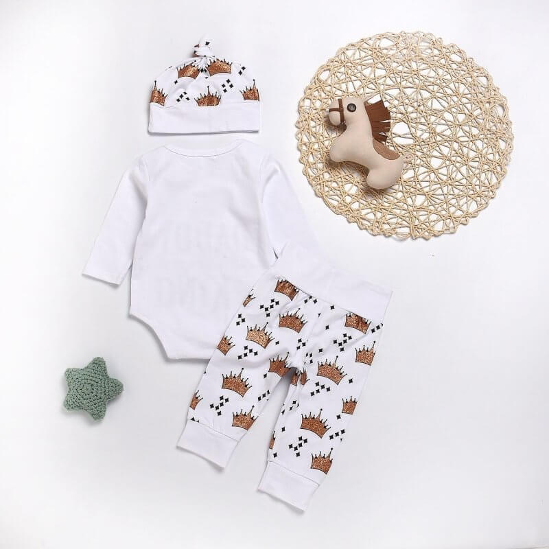 New Baby boys Clothing Set Tops Romper +Crown Pants $25.50 Dana Fashion Color: Photo color Size: 100cm Baby Clothing Main fabric composition: cotton
