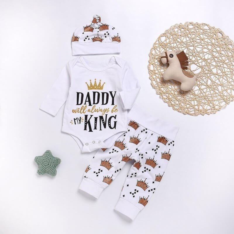 New Baby boys Clothing Set Tops Romper +Crown Pants $25.50 Dana Fashion Color: Photo color Size: 100cm Baby Clothing Main fabric composition: cotton