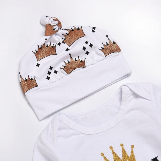 New Baby boys Clothing Set Tops Romper +Crown Pants $25.50 Dana Fashion Color: Photo color Size: 100cm Baby Clothing Main fabric composition: cotton