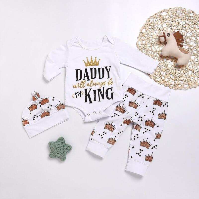 New Baby boys Clothing Set Tops Romper +Crown Pants $25.50 Dana Fashion Color: Photo color Size: 100cm Baby Clothing Main fabric composition: cotton