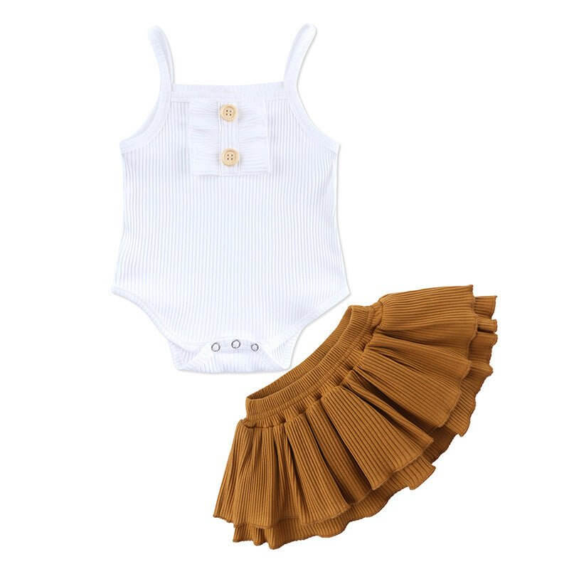 New Baby Clothing Wholesale Girls Summer Romper Skirt Set $20.00 Dana Fashion style: A Child size: 100cm Baby Clothing Product information: Suit type: Skirt suit Number of sets: Two sets Gift box content: Clothing Sleeve: Sleeveless Fabric technology: sof