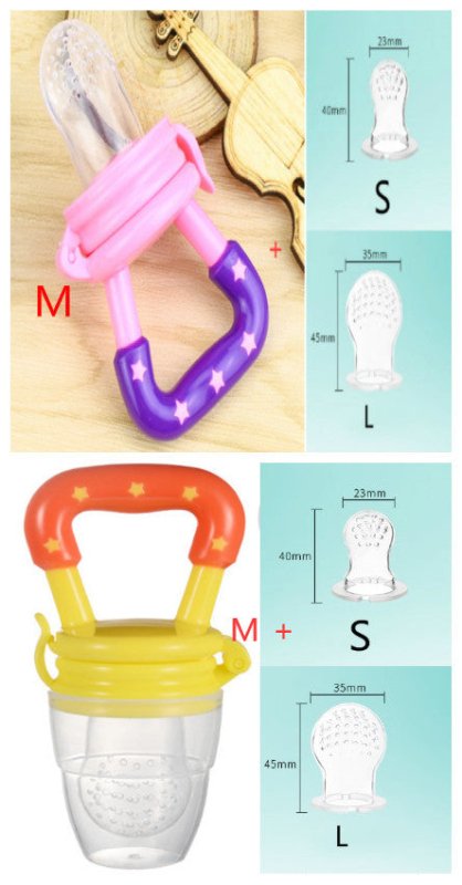 New Baby Silicone Pacifier, Encapsulated To Soothe Complementary Food Feeding Artifact $17.67 Dana Fashion Color: Pink yellow set Size: M Baby & Mother Overview: Keep your children from choking while enjoying the fun of independent feeding. Suitable for m