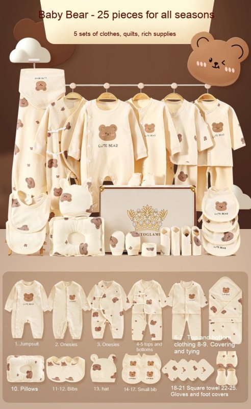 New Born Baby Baby Pure Cotton Clothes Gift Set Full Moon Meeting Gift $78.30 Dana Fashion Color: Four Seasons 25 Pieces Suitable For Height: 59cm Baby Clothing Product information: Pattern: animal, solid color, cartoon Gift Box content: clothing accessor