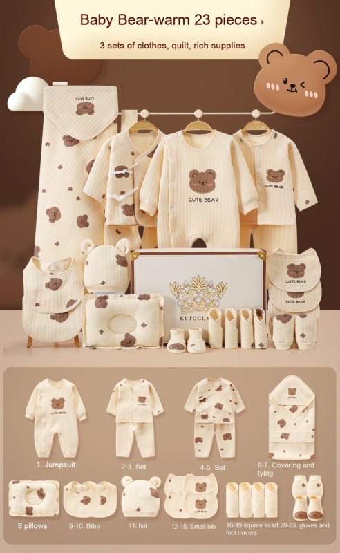 New Born Baby Baby Pure Cotton Clothes Gift Set Full Moon Meeting Gift $69.47 Dana Fashion Color: Warm 23 Pieces Suitable For Height: 59cm Baby Clothing Product information: Pattern: animal, solid color, cartoon Gift Box content: clothing accessories/supp