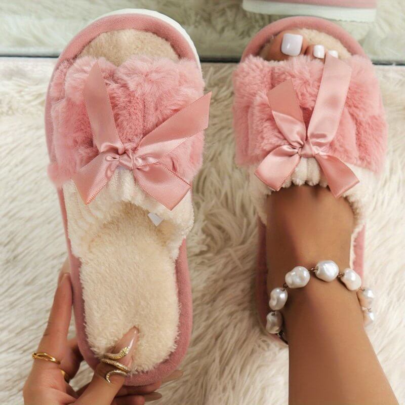 New Bow Plush Slippers Indoor $25.90 Dana Fashion Color: Pink Bow Size: 36to37 Women's shoes Product information: Pattern: Other Lining material: as shown in the figure Color: white bow, pink bow, gray bow, white, gray, pink, black bow, Black Heel height: