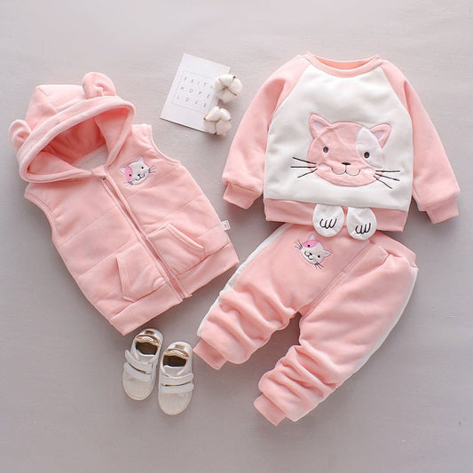 New Children's Clothing Winter Clothes For Boys Baby Thickening Three-piece Set $35.50 Dana Fashion Color: Cat Gray Suitable Height: 100cm Baby Clothing Product information: Pants length: pants Gift Box content: Clothing Suitable height: 80cm, 90cm, 100cm