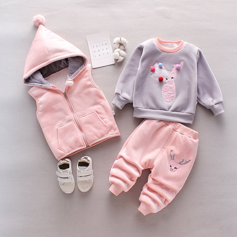 New Children's Clothing Winter Clothes For Boys Baby Thickening Three-piece Set $35.50 Dana Fashion Color: Cat Gray Suitable Height: 100cm Baby Clothing Product information: Pants length: pants Gift Box content: Clothing Suitable height: 80cm, 90cm, 100cm