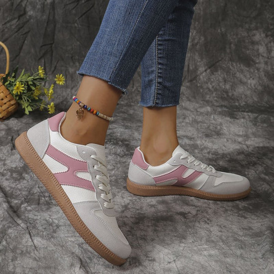 New Colorblock Lace-up Flats Shoes Fashion Round Toe Slip On Casual Shoes For Women $36.96 Dana Fashion Color: Pink Szie: Szie36 Women's shoes Overview: Unique design, stylish and beautiful. Good material, comfortable wear. A variety of colors, any choice