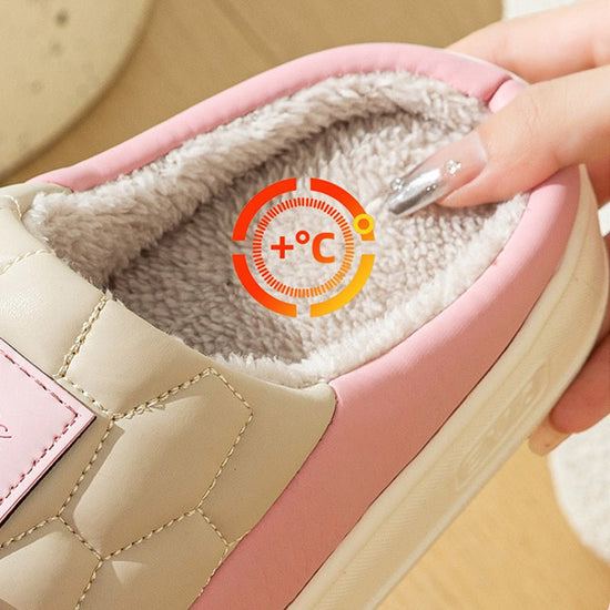 New Colorblock Plush Slippers Winter Warm Fleece Shoes House Indoor Waterproof Thick-soled Home Slipper For Women Men Couple $35.28 Dana Fashion Color: Black Size: 40to41 Women's shoes Product information: Sole material :pvc Applicable gender: Neutral/mal