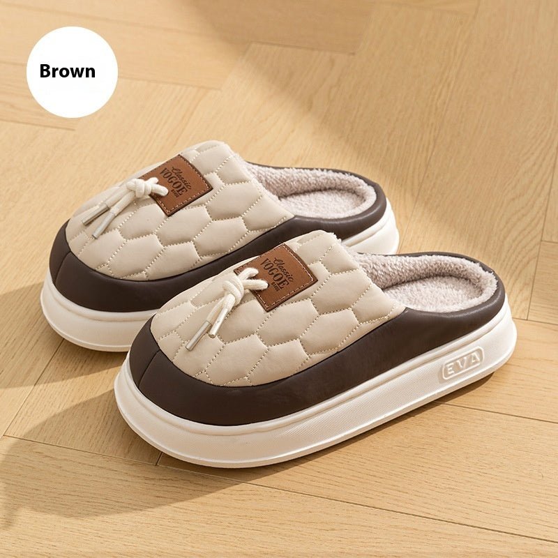 New Colorblock Plush Slippers Winter Warm Fleece Shoes House Indoor Waterproof Thick-soled Home Slipper For Women Men Couple $35.28 Dana Fashion Color: Coffee Size: 40to41 Women's shoes Product information: Sole material :pvc Applicable gender: Neutral/ma