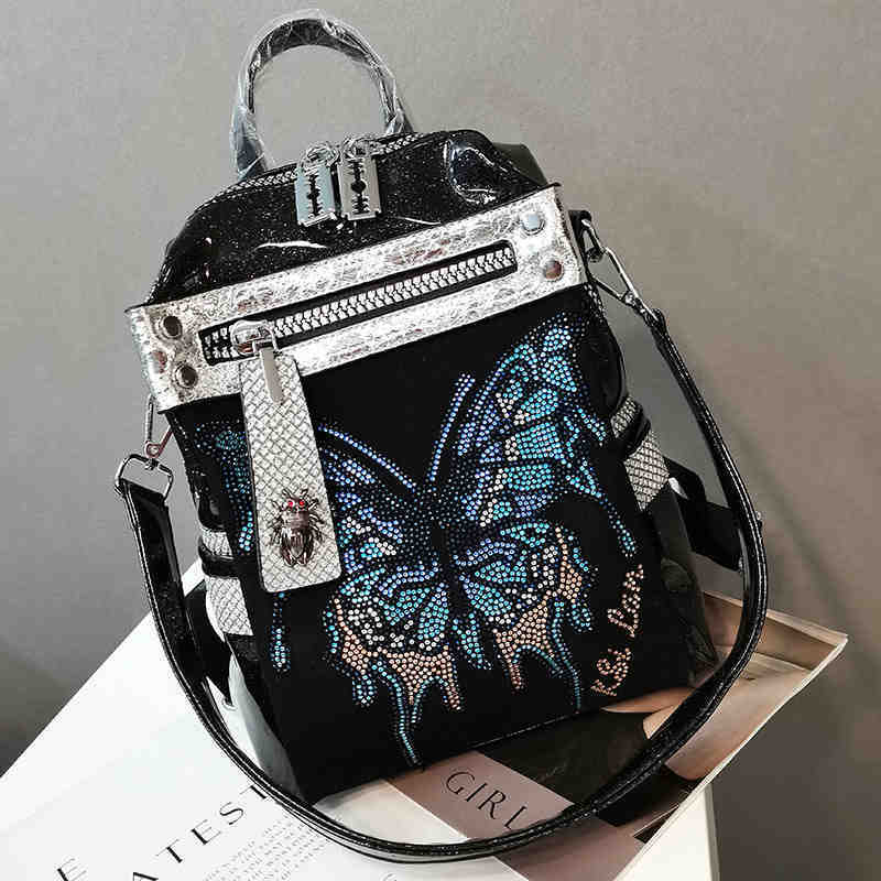 New Delicate Rhinestone Personality Butterfly Shoulder Bag $98.00 Dana Fashion Color: Black Women's Bags Product information: Applicable scenarios: Leisure Color classification: black, Gun Color Lining material: Nylon Hardness of bag: Soft Degree of water