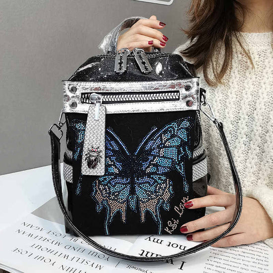New Delicate Rhinestone Personality Butterfly Shoulder Bag $98.00 Dana Fashion Color: Black Women's Bags Product information: Applicable scenarios: Leisure Color classification: black, Gun Color Lining material: Nylon Hardness of bag: Soft Degree of water