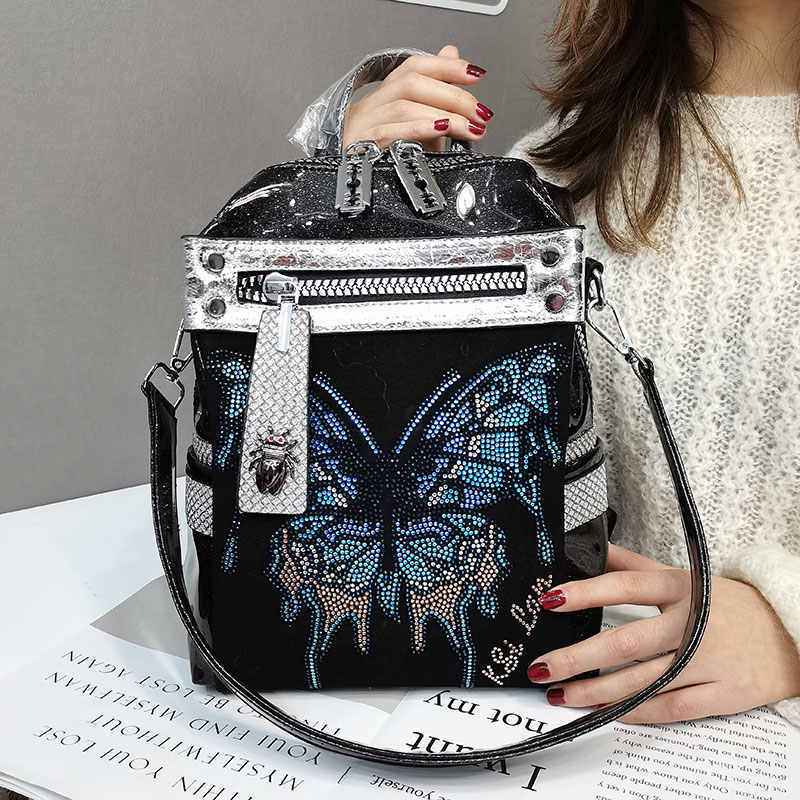 New Delicate Rhinestone Personality Butterfly Shoulder Bag $98.00 Dana Fashion Color: Black Women's Bags Product information: Applicable scenarios: Leisure Color classification: black, Gun Color Lining material: Nylon Hardness of bag: Soft Degree of water
