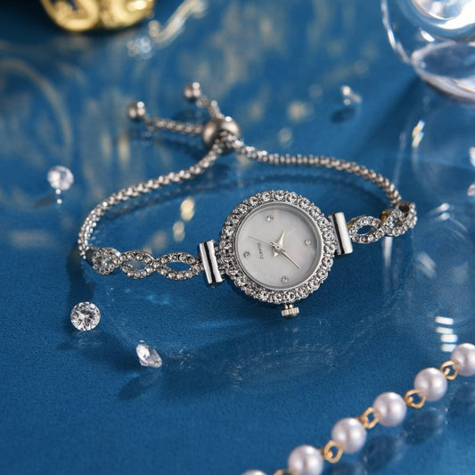 New Fashion Diamond Round Women's Watch Adjustable Bracelet Watch Women's Quartz Watch $19.90 Dana Fashion Color: Gold Women's Accessories Product information: Color: rose gold Black, rose gold blue, rose gold Green, rose gold powder, gold, rose gold, sil
