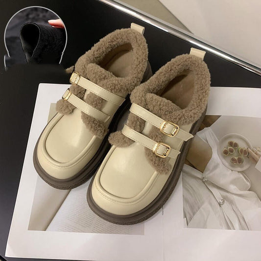 New Fashionable And Versatile Cotton Shoes Thick Bottom British Wind Non-slip Padded Small Leather Shoes $59.90 Dana Fashion Color: Upgrade Beige Size: 35 Women's shoes Overview: Unique design, stylish and beautiful. Good material, comfortable feet. A var