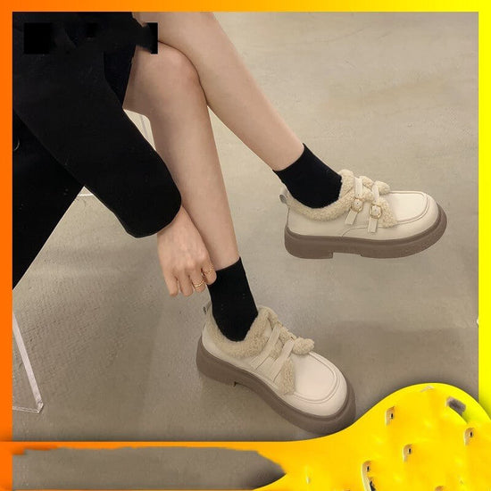 New Fashionable And Versatile Cotton Shoes Thick Bottom British Wind Non-slip Padded Small Leather Shoes $59.90 Dana Fashion Color: Upgrade Matte Beige Size: 35 Women's shoes Overview: Unique design, stylish and beautiful. Good material, comfortable feet.