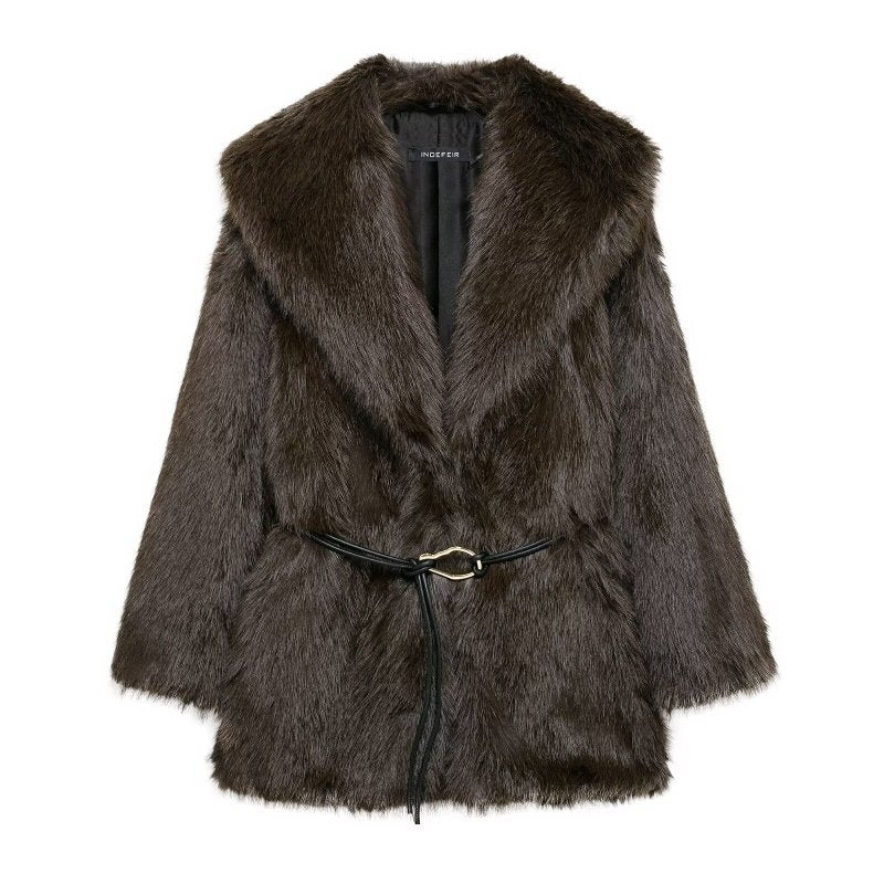 New Faux Fur Plush Lapel And Waist Tight Coat $98.00 Dana Fashion Color: Brown Size: L Women's clothing Product information: Pattern: solid color Color: brown, black Size: S,M,L,XS Version: Loose Style type: Street hipster Combination form: Single piece P