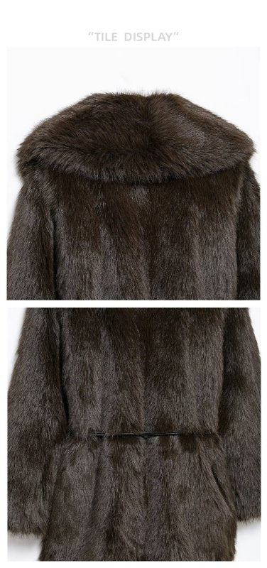 New Faux Fur Plush Lapel And Waist Tight Coat $98.00 Dana Fashion Color: Black Size: L Women's clothing Product information: Pattern: solid color Color: brown, black Size: S,M,L,XS Version: Loose Style type: Street hipster Combination form: Single piece P