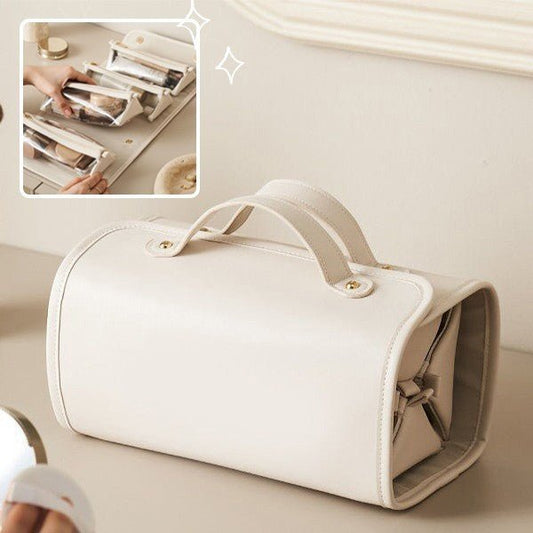 New Folding Cosmetic Bag Large Capacity Portable Handbag Waterproof Travel Storage Washing Bag For Women $35.00 Dana Fashion Color: Beige Women's Bags Overview: Unique design, stylish and beautiful. Good material, comfortable wear. A variety of colors, an