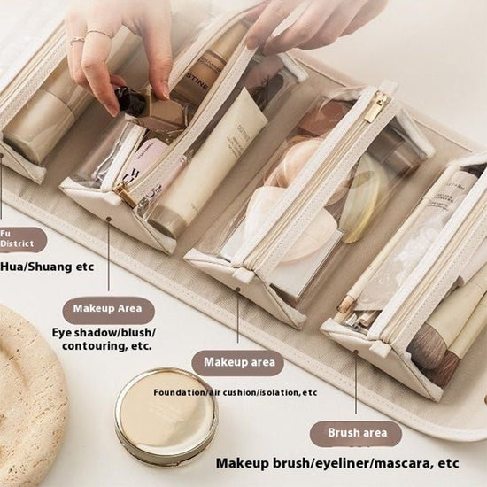 New Folding Cosmetic Bag Large Capacity Portable Handbag Waterproof Travel Storage Washing Bag For Women $35.00 Dana Fashion Color: Beige Women's Bags Overview: Unique design, stylish and beautiful. Good material, comfortable wear. A variety of colors, an