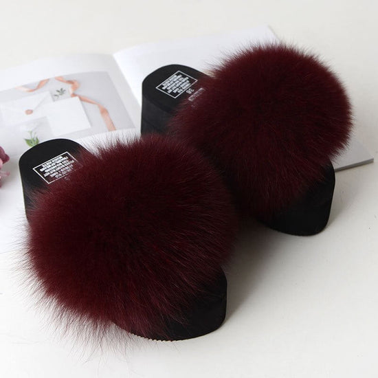 New Fox Fur Women's Sandals Height Increasing Leisure $89.00 Dana Fashion Color: Wine Red Size: 35 Women's shoes Product information: Pattern: solid color Color: yellow, black, dark gray, red, goose yellow, fruit Green, naked Pink, Lake Blue, caramel, win
