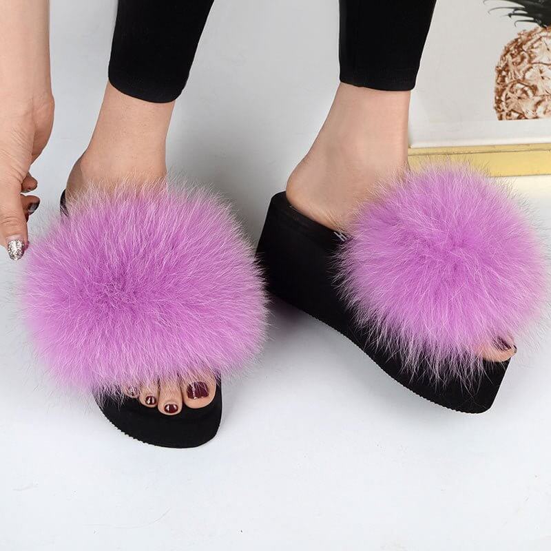 New Fox Fur Women's Sandals Height Increasing Leisure $89.00 Dana Fashion Color: Beige Size: 35 Women's shoes Product information: Pattern: solid color Color: yellow, black, dark gray, red, goose yellow, fruit Green, naked Pink, Lake Blue, caramel, wine r