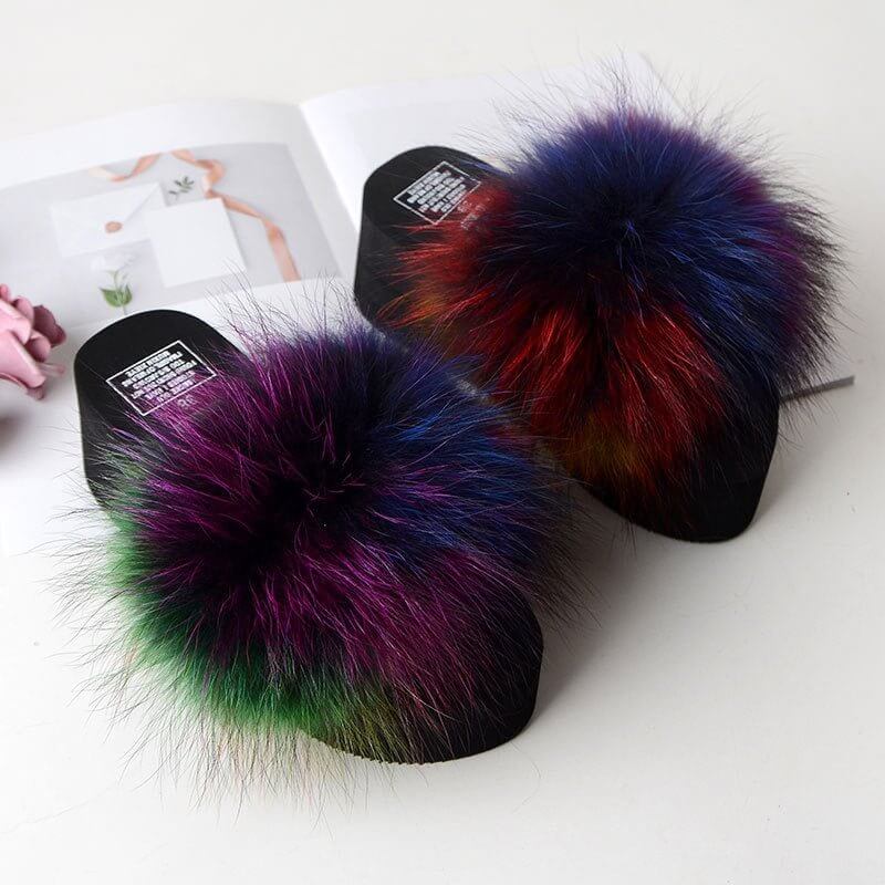 New Fox Fur Women's Sandals Height Increasing Leisure $89.00 Dana Fashion Color: Colorful Chopsticks Size: 35 Women's shoes Product information: Pattern: solid color Color: yellow, black, dark gray, red, goose yellow, fruit Green, naked Pink, Lake Blue, c