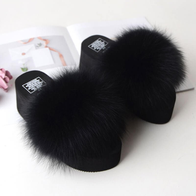 New Fox Fur Women's Sandals Height Increasing Leisure $89.00 Dana Fashion Color: Black Size: 35 Women's shoes Product information: Pattern: solid color Color: yellow, black, dark gray, red, goose yellow, fruit Green, naked Pink, Lake Blue, caramel, wine r