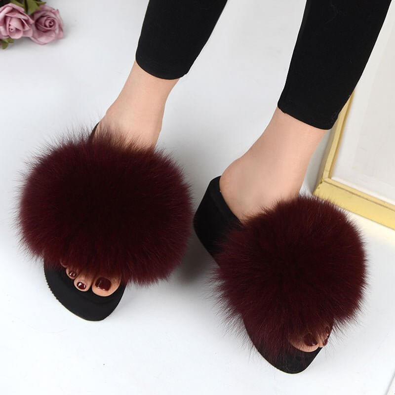 New Fox Fur Women's Sandals Height Increasing Leisure $89.00 Dana Fashion Color: Beige Size: 35 Women's shoes Product information: Pattern: solid color Color: yellow, black, dark gray, red, goose yellow, fruit Green, naked Pink, Lake Blue, caramel, wine r