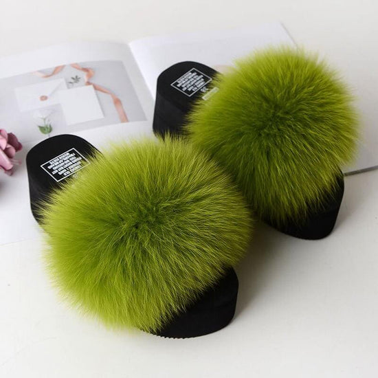 New Fox Fur Women's Sandals Height Increasing Leisure $89.00 Dana Fashion Color: Fruit Green Size: 35 Women's shoes Product information: Pattern: solid color Color: yellow, black, dark gray, red, goose yellow, fruit Green, naked Pink, Lake Blue, caramel,