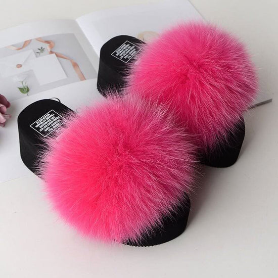 New Fox Fur Women's Sandals Height Increasing Leisure $89.00 Dana Fashion Color: Rose Red Size: 35 Women's shoes Product information: Pattern: solid color Color: yellow, black, dark gray, red, goose yellow, fruit Green, naked Pink, Lake Blue, caramel, win
