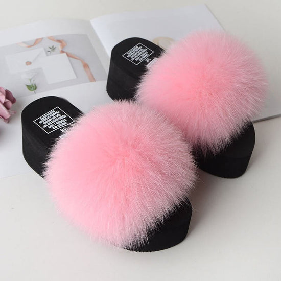 New Fox Fur Women's Sandals Height Increasing Leisure $89.00 Dana Fashion Color: Light Pink Size: 35 Women's shoes Product information: Pattern: solid color Color: yellow, black, dark gray, red, goose yellow, fruit Green, naked Pink, Lake Blue, caramel, w