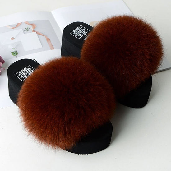 New Fox Fur Women's Sandals Height Increasing Leisure $89.00 Dana Fashion Color: Caramel Size: 35 Women's shoes Product information: Pattern: solid color Color: yellow, black, dark gray, red, goose yellow, fruit Green, naked Pink, Lake Blue, caramel, wine