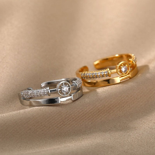 New Letter V Open-end Zircon Ring Double Layer $15.70 Dana Fashion Color: 2 Gold Size: Adjustable Opening Women's Accessories Product information: Type: Ring Treatment Process: gold inlaid Color: 2 [gold], 2 [white and gold], 3 [gold], 3 [white and gold],