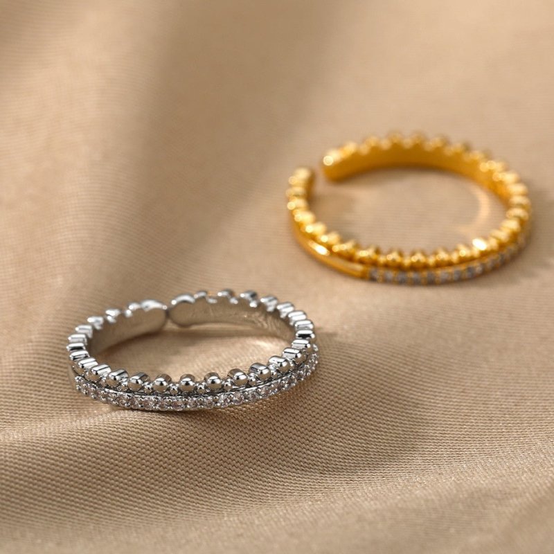 New Letter V Open-end Zircon Ring Double Layer $15.70 Dana Fashion Color: 2 Gold Size: Adjustable Opening Women's Accessories Product information: Type: Ring Treatment Process: gold inlaid Color: 2 [gold], 2 [white and gold], 3 [gold], 3 [white and gold],