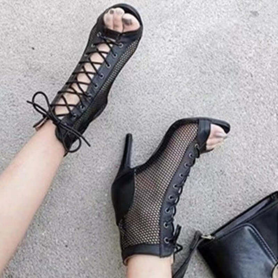 New Mesh Shoes European And American Stylish Peep Toe Stiletto Heel Sandals Women $39.50 Dana Fashion Color: Black Size: 35 Women's shoes Product information: Lining material: unlined Toe bracket shape: Tip Color: black, white, skin color Shoe Upper mater