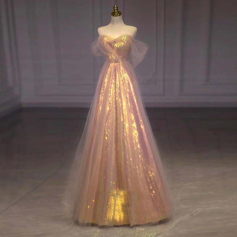 New Mesh Slimming Annual Party Banquet Host Mermaid Off-shoulder Evening Dress For Women $99.90 Dana Fashion Color: Colorful Size: L Women's clothing Product information: Fabric name: Polyester Color: Mermaid/colorful Sleeve type: regular sleeve Main fabr