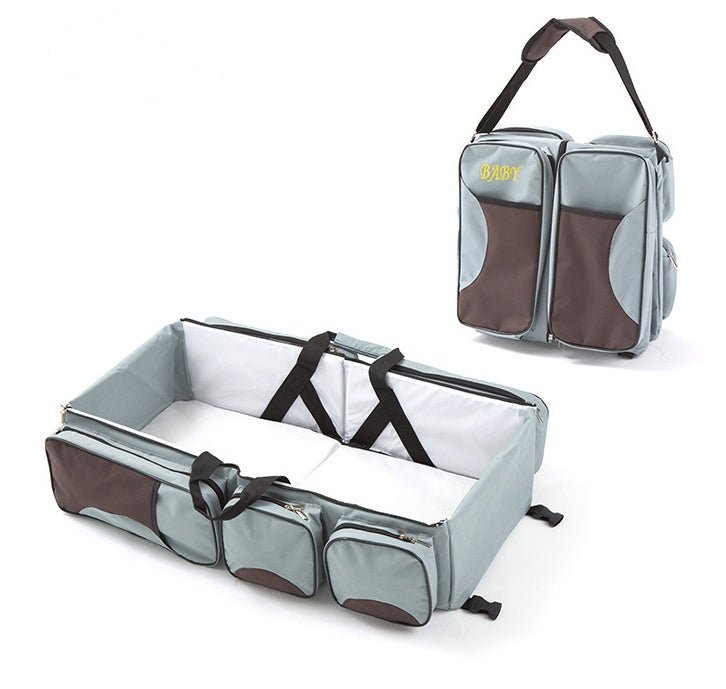 New multi function Mommy bag type baby portable bed folding sleeping basket outdoors baby sleeping baby $131.85 Dana Fashion Color: Dark grey coffee Baby & Mother