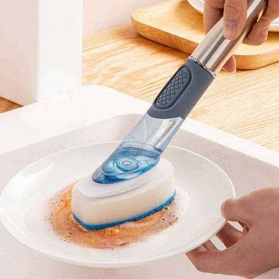 New Multifunctional Dish Brush Household Kitchen Oily Sponge Long Handle Cleaning Brush $30.00 Dana Fashion Color: Blue Dana's Kitchen Overview: 1. The button is completely covered with high-quality silicone rubber and will not tear or leak. 2. The dishwa