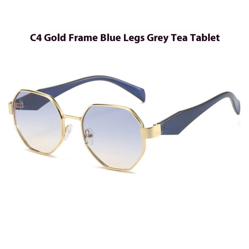 New Polygonal Sunglasses Wide Leg Metal Large Rim Sunglasses Women $19.34 Dana Fashion Colour: C4 Women's Accessories Product information: Color: C1: gold frame black leg black and gray lens sunglasses, C2: gold frame beige leg black and gray lens sunglas