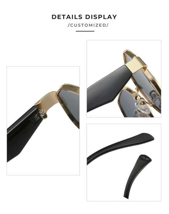 New Polygonal Sunglasses Wide Leg Metal Large Rim Sunglasses Women $19.34 Dana Fashion Colour: C1 Women's Accessories Product information: Color: C1: gold frame black leg black and gray lens sunglasses, C2: gold frame beige leg black and gray lens sunglas